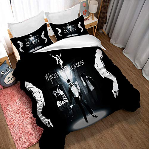Michael Jackson Bettbezug Und 2 Kissenbezüge, Bettbezug Bettwäsche Für Kinder, Anti-Milbe, Mit Reißverschluss Für Einfachen Austausch (135 x 200 cm,Stil 03)