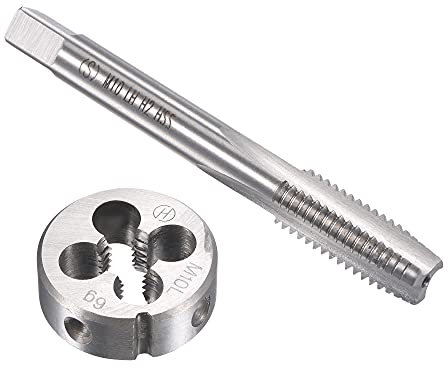 sourcing map M10 x 1.5mm Metric Left Hand Tap and Die Set, Machine Thread Screw Tap with Round Threading Die, Tap & Die Kit for Nut Screw Bolt Thread Repair