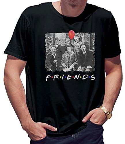 BroiderStudio Friends Inspired Horror Movie T-Shirt Maglietta per Uomo Nera Size L