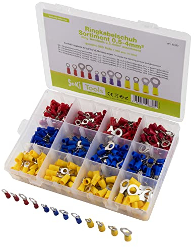 SeKi 17403 - Juego de terminales de cable de anillo (0,5 – 4 mm, aislados, 360 piezas, 0,5 – 6,0 mm², M4/M5/M6/M8, conectores de cable de 0,5 – 6,0 mm², M4/M5/M6/M8, con texto en alemán),
