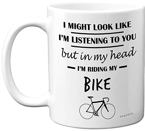 Stuff4 Cycling Gifts for Men Women - in My Head I'm Riding My Bike - Funny Gifts for Cyclists, Biker Mens Mountain Bike 11oz Ceramic Dishwasher Safe Premium Mugs Cup
