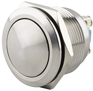 SeKi Pulsador de acero inoxidable 19169, diámetro de 22 mm, forma de cabeza curvada, conexión de tornillo; pulsador de timbre