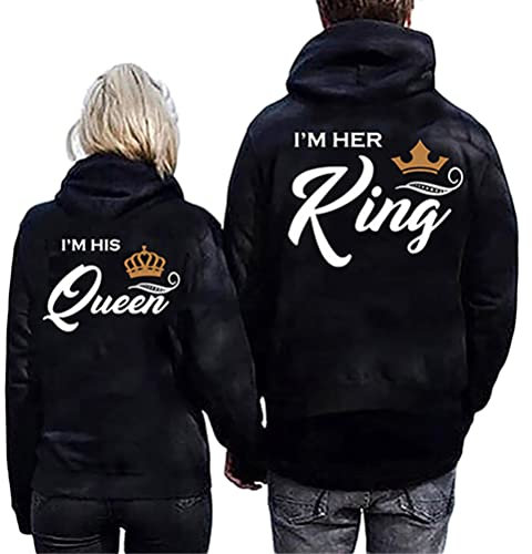 nicticsi Pärchen Hoodie Set King Queen Sweatshirt Pullover für Paare Hoodie Couple Kapuzenpulli Partner Liebespaar 1 Stücke Sports A Queen XL
