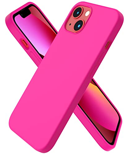 ORNARTO Compatible with iPhone 13 Case 6.1, Slim Liquid Silicone 3 Layers Full Covered Soft Gel Rubber Case Cover 6.1 inch-Hot Pink