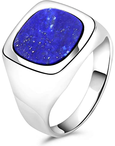 Tony Fein Siegelring Lapislazuli Stein Blau Massiv 925 Silber für Damen und Herren Poliert Gestempelt 64 (20,3 mm Ø)