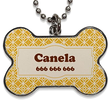 LolaPix Chapa Perros Personalizadas con foto, texto o imagen. Placas para Perros. Chapa metálica con forma de hueso. Regalo personalizado. MOSAICO AMARILLO