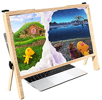 HMTE Computer-Vergrößerungsbildschirm Laptop-Ständer, 21-Zoll-Laptop-Bildschirmlupe Physische 3D-Lupe Anti-Blaulicht-Leseverstärker, tragbarer Verlängerungsständer, Weiß (Color : White) (Beige)