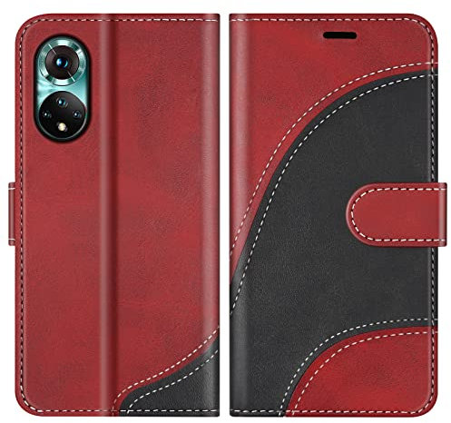 BoxTii Cover per Huawei Honor 50 5G / Huawei Nova 9, Custodia in PU Pelle Portafoglio per Huawei Honor 50 5G / Huawei Nova 9, Magnetica Cover a Libro con Slot per Schede, Rosso