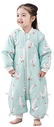 Chilsuessy Sac de Couchage d'hiver pour Bébé, Gigoteuses Douillette à Pieds, Grenouillère Manche Longue Amovible, Turbulette Primtemps Hiver Chaud, Cygne mignon/2,5 Tog, M/taille bébé 85-95cm