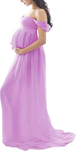 Tomwell Robe Grossesse Femme Jupe Longue en Mousseline de Soie Maternité Photographie Robe Couleur Unie Élégant Shooting Photo Maxi Robes