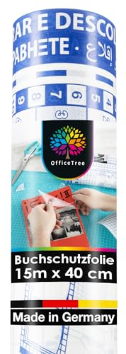 OfficeTree Couvre Livre Autocollant 15m x 40cm 60μ Fort - Rouleau Couvre Livre Adhesif Transparent - Protege Livre Adhesif - Couverture Livre Transparent Adhésif - Film Transparent Autocollant