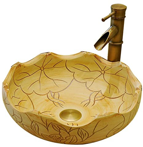 Country Ceramic Art Waschbecken über dem Waschtisch mit Wasserhahn und Pop-Up-Abfluss, Kombi-Badezimmer, Waschbecken, Waschbecken, Waschschüssel-Set