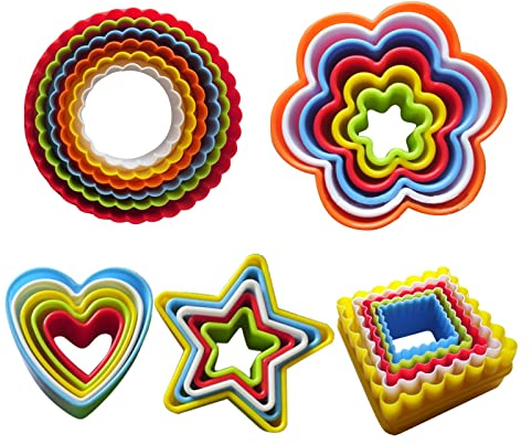 Ganquer 27 Pcs Cookie Cutters Shapes Baking Set Plastic Small Cookie Molds Round, Love, Star, Square, and Flower Shape Biscuit Cutter Set for Cake Sandwich Fondant Biscuit Pastry Decorating