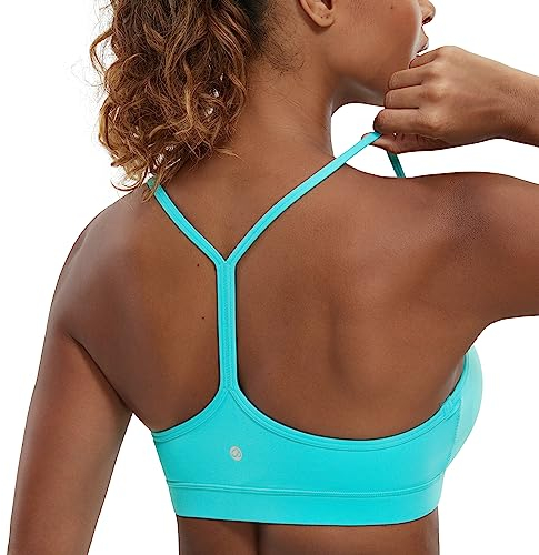 CRZ YOGA Damen Butterluxe Racerback Sport BH Gepolstert Ohne Bügel Y-Rücken Yoga BH Sommer Atmungsaktiv Spaghetti Top Spektralblau M
