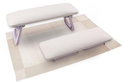 ANGNYA Nail Arm Rest for Nail Tech, Foldable Hand Stand for Nail Tech with PVC Table Mat Microfiber Leather Nail Arm Rest with Bracket Manicure Arm Rest for Nail Salon Technician (White)