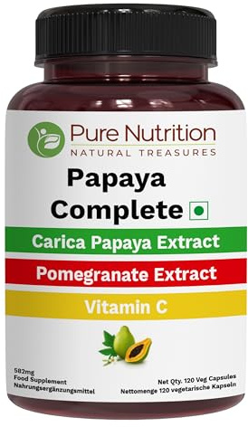 Pure Nutrition Papaya Complete | 120 Caps | Carica Papaya Leaf Extract with Iron, Vit C, Vit A & Folic Acid | Supports Platelet Immunity & Digestion Non-GMO | Gluten-Free