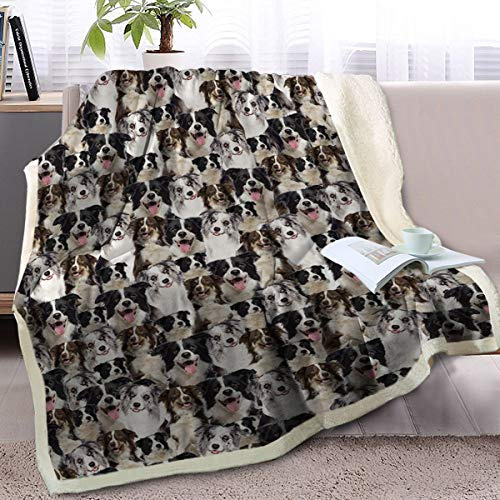 BlessLiving Fuzzy Dogs Blanket For Kids Adults Cute Puppy Fleece Blanket Reversible Animal Pattern Sherpa Throw King (Border Collie,274x228cm)