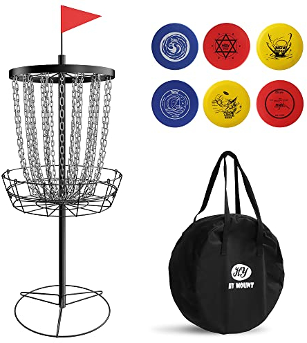 Disc-Golfkorb, strapazierfähig, 24 Ketten, tragbares Ziel mit 6 Disc-Golfscheiben und Transporttasche
