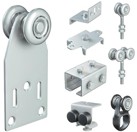 Chariot à 2 Rouleaux Ø24mm en Acier Galvanisé pour Rail Coulissant Monorail MR3 avec Contreplaque et Rivets Inclus. Système de Coulissement pour Rideau Coulissant Extérieur, Toile pour Pergola