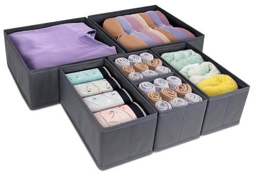 Dijia 6er Schubladen Organizer-Verdickt Kleiderschrank Organizer Aufbewahrungsbox Stoff für Garderobe Schlafzimmer Ordnungssystem für BHs, Socken, Hemden, T-Shirt, Kosmetik, Spielsachen
