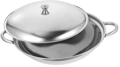 Cabilock Stainless Steel Hot Pot with Lid 10-inch Non-Spill Cooking Wok Lightweight Induction Compatible for Noodles and Soups Kitchen Essential for Home Cooking