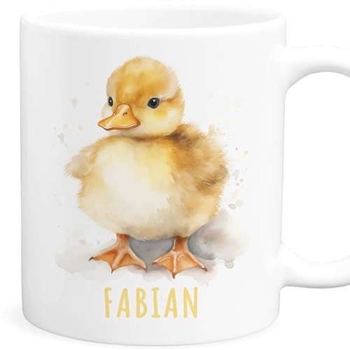 Enten Tasse personalisierte Kindertasse mit Namen Ententasse Namenstasse süßes Kinder Geschenk für Jungen & Mädchen Kaffeetasse Teetasse aus Keramik 330 ml