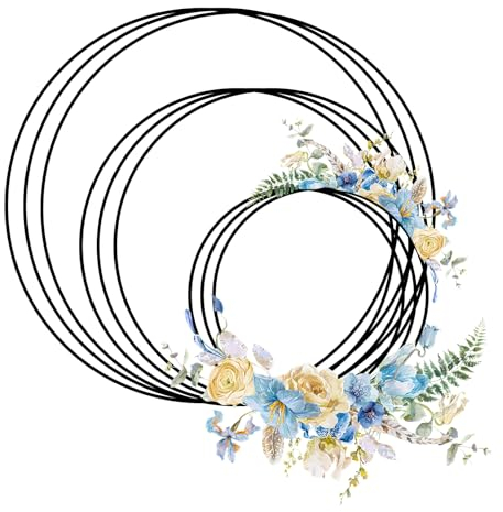 CONNECTION Metallring,Metallringe zum Basteln,Metallring Schwarz,Dekoringe zum Hängen 10cm/15cm/20cm für Hochzeitskranz,Makramee Ring,Wickeltechnik,Traumfänger Ringe,Floristik,Hoops Drahtring(9 Stück)