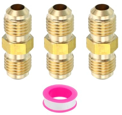 PATIKIL 1/4 Zoll Außengewinde x 1/4 Zoll Außengewinde Verbinder, 3 Stück SAE 45 Grad Flare Messing Adapter Union Rohrkupplung Flare Rohrverschraubung für Luft-, Gasleitungen