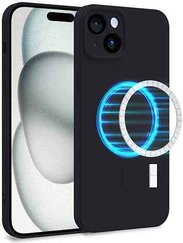 MyGadget Hülle für Apple iPhone 15 Plus [ kompatibel mit MagSafe ] - Zweilagige Handyhülle mit Kameraschutz - Cover mit Innenfutter & Silikon außen - Schwarz