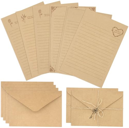 KSIWRE 72-teiliges Vintage-Briefpapier-Set, 24 Briefpapiere mit 12 passenden Umschlägen, altes Briefpapier-Set zum Schreiben von Briefen und Einladungen