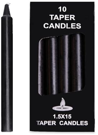 Bolosa 10 Stück Stabkerzen Schwarz, Spitzkerzen, Lange Kerzen, Stabkerze, Lange Brenndauer, Geeignet für Bankette, Partys, Familienessen, 15x1,5cm