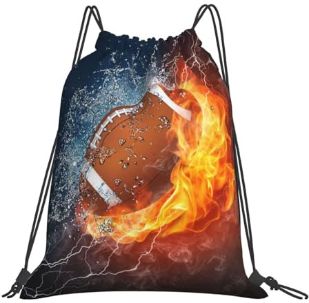 American Football in Feuer und Wasser, Rucksack mit Kordelzug, Unisex, Einkaufstasche, Sporttasche, lässiger Tagesrucksack, Sackpack mit Kordelzug