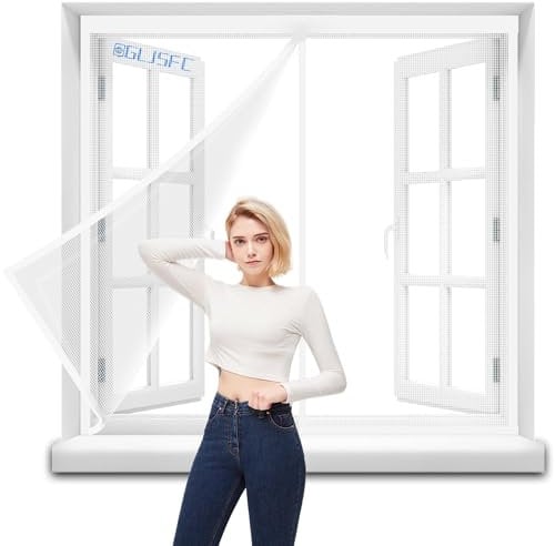 Fliegengitter Fenster, 105x195cm Insektenschutz nach Maß als Plissee für Balkontür, Schiebetür und Terrassentür mit und ohne Bohren - Wetterfestes Fliegennetz aus Fiberglasgewebe Weiß