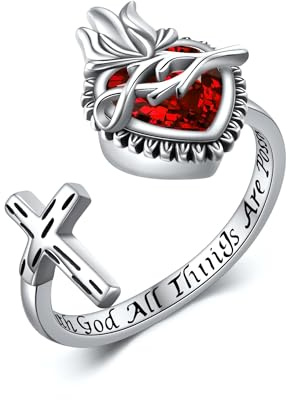 Sacred Heart Ring Sterling Silber Kreuz Ring mit Herz CZ christlichen Schmuck für Frauen