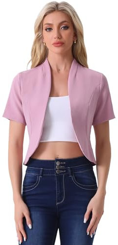 Allegra K Blazer Cintré Femme à Manches Courtes Veste de Costume d'affaires Élégante Boléro sans Col Rose S