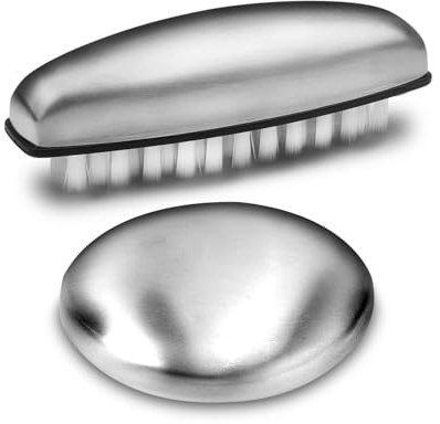 UCEC 2-teiliges Edelstahl-Reinigungsset, Hochwertige Nagelbürste Edelstah und Edelstahlseife, Handbürste Nagelbürste mit stabilen Borsten hart und weich, Edelstahl Seife, Nagelreinigungsbürste