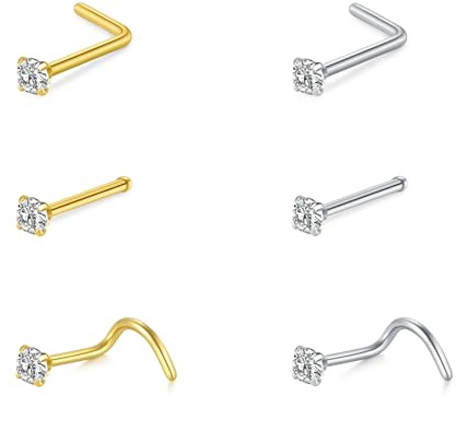 Briana Williams Nasenpiercing Stecker Silber Piercing Nase Edelstahl 20G Nasenstecker L Form Spiral Flach