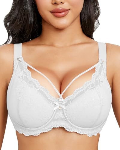 Svmer Women Sexy Lace Bras Plus Size Push Up Ladies Full Cup Comfort Bra White 46DD