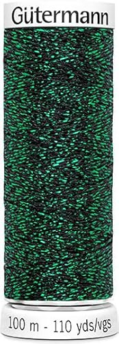 Gütermann Sparkly Metal Effect Thread (1 x 100 m) in 6 Colours for Glittering Stitches and Seams (9935 - Green)