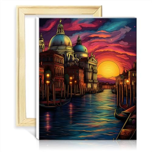 TANGFEIY Ölgemälde-Set, Venedig, Italien, auf Leinwand, Gemälde für Erwachsene und Anfänger, mit Pinseln und Acrylpigmenten für die Wanddekoration zu Hause, Gemälde mit Rahmen (30 x 40 cm)