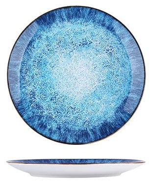 AWHOME 10.5'' Dinner Plates Set of 4 Elegant Ceramic Plate (Sea Blue, 10.5inches)