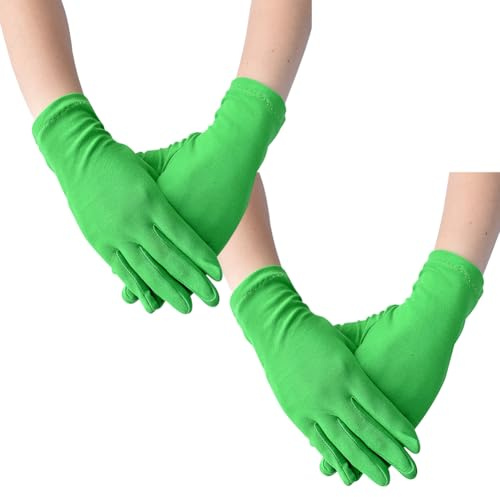 FSSTUD 2 Paar kurze Kostüm-Handgelenk-Handschuhe, dehnbare Satin-Handschuhe, Halloween, Cosplay, Hochzeit, Brauthandschuhe, Bankett, Party, ausgefallene Opernhandschuhe, grün, 22 x 9cm