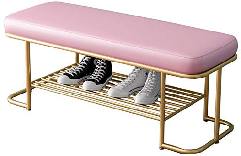 Panca moderna per scarpe con cuscino in poliuretano in ferro battuto, forte e robusto, scarpiera per camera da letto, soggiorno, corridoio, portante 200 kg, lunghezza 100 cm, rosa