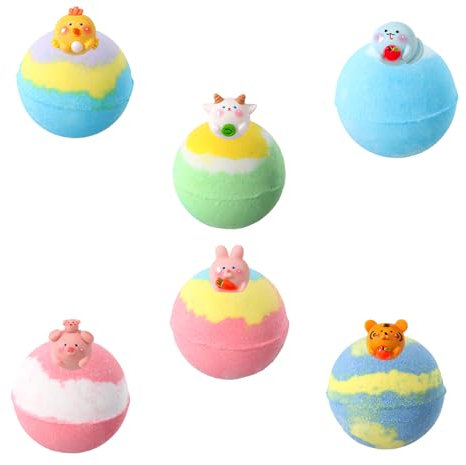 Amexo 6 Piezas Bombas de Baño, Bombas de Baño para Mujer Set Bombas de Baño para Niños Set de Bombas Baño con Juguete Sorpresa en el Interior para Mujer Niños
