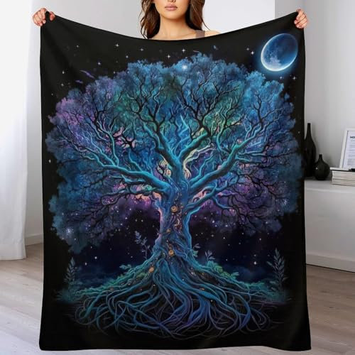 AAPZY Weltenbaum of Life Decke Super Soft Flannel Fleece Überwurfdecken Für Bettwsche Sofa Schlafzimmer Decken Wohnzimmer Reisen Vier Jahreszeiten Wohndecke (180×200cm)