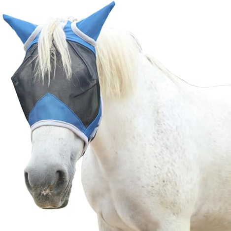 Fly Mask for Horses with Ears Breathable Mesh UV Protection Royal Blue Full | Adjustable Hook-and-Loop Fit, No-Rubbing Comfort and Half Mask Design with Secure Coverage for Easy Wear Everyday Protection