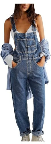 AEGJEGVD Salopette en Jean pour Femme - Coupe Ample - Coupe Droite - Jambes Larges - Stretch - Mode - Combinaisons et Combishorts Femmes Pas Cher - Vetement Soldes 2025 - Décontracté Baggy Jumpsuit