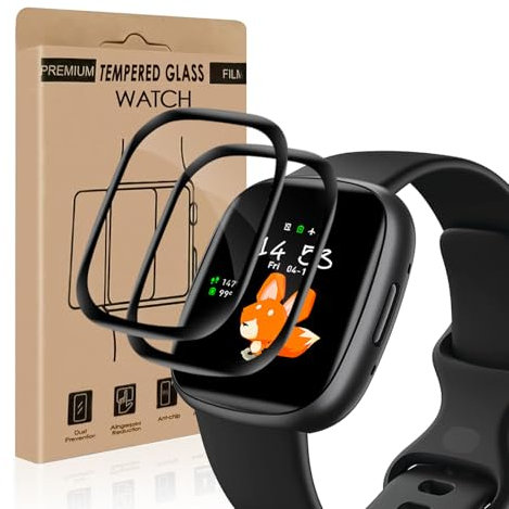 Carantee 2 pièces Verre Trempé pour Fitbit Versa 4/Versa 2, Anti Rayures Versa 2 protection écran, sans bulles, Imperméable à l'eau, Haute Sensibilité, 0.33mm Grande clarté Versa 4 vitre protection