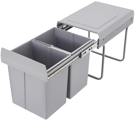 Akuoyiexemye 2×20L Fächer Einbau-Mülleimer, Ausziehbarer Küchenabfalleimer Recycling-Müllbehälter mit Handauszug für Küche Schränke