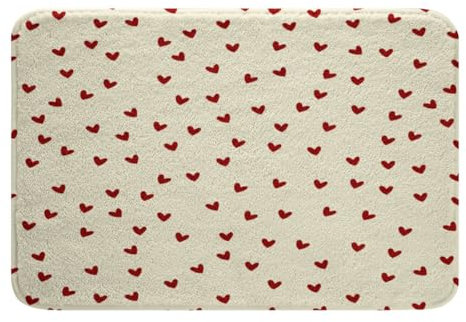 Loussiesd Rotes Herz Badematte 40x60cm Jungen Mädchen Herz Badvorleger Nettes Rotes Liebesherz Gedruckt Badteppiche Kawaii Herzförmiges Muster Badezimmerteppich